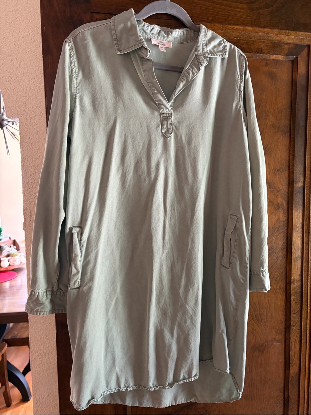 Como Vintage Sage Green Long Sleeve Shirt Dress